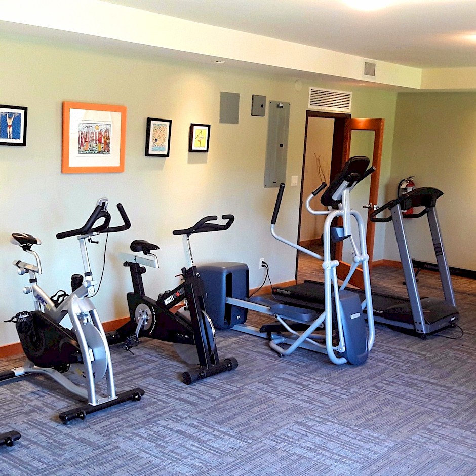 Still need a workout after heli skiing? Our fully equipped gym features dumbbells, treadmill, elliptical bikes, rowing machine, and more.